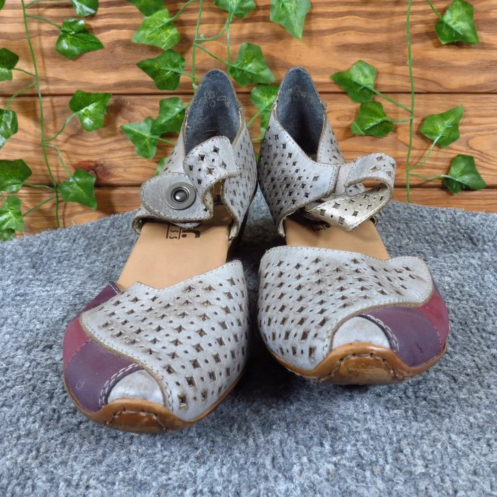 Rieker Mirjam 53 Women Mary Jane Pump 38 Walking Comfort Gray Purple Leather